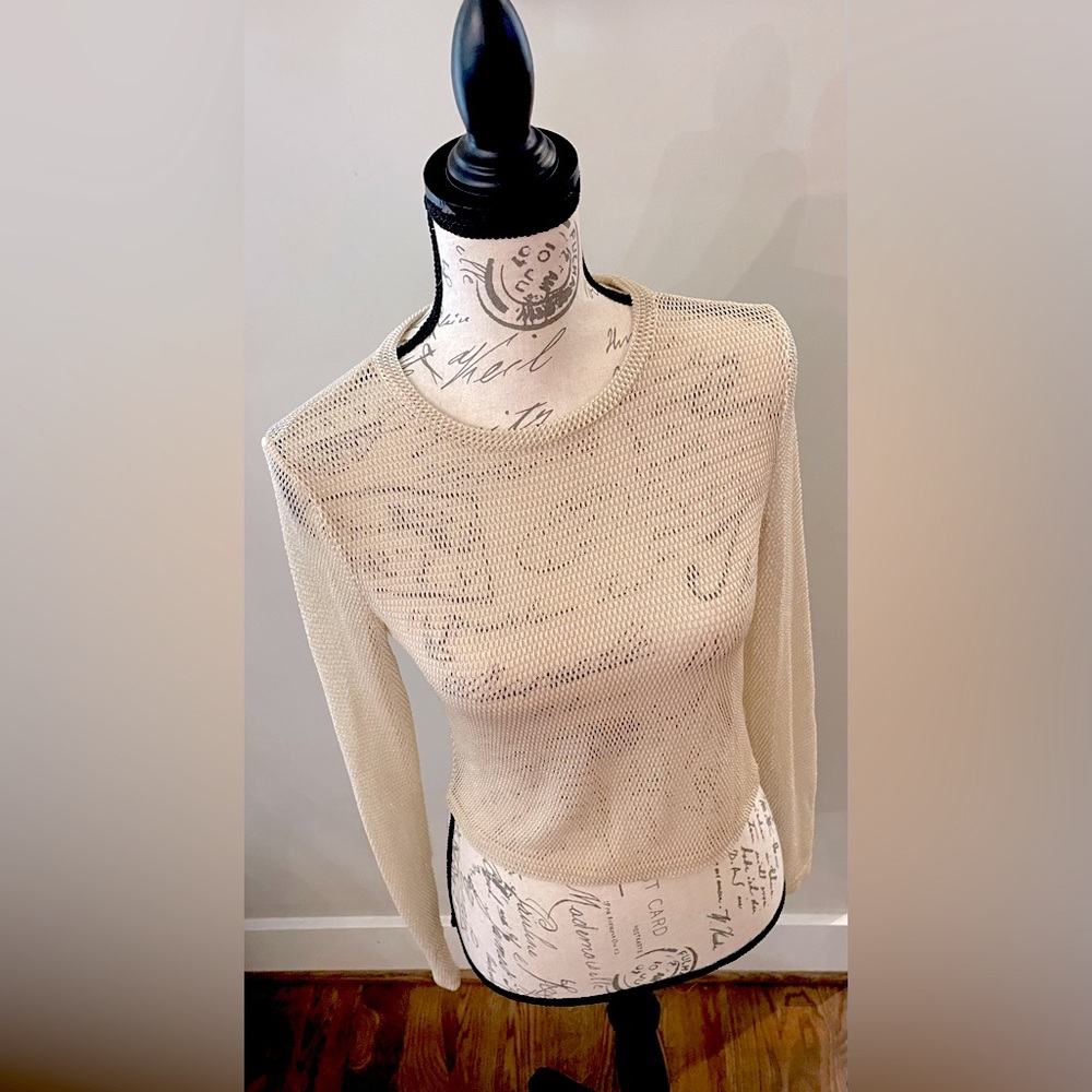 Woven Mesh Net Beige Women’s Top By “Just Polly New York” Size M